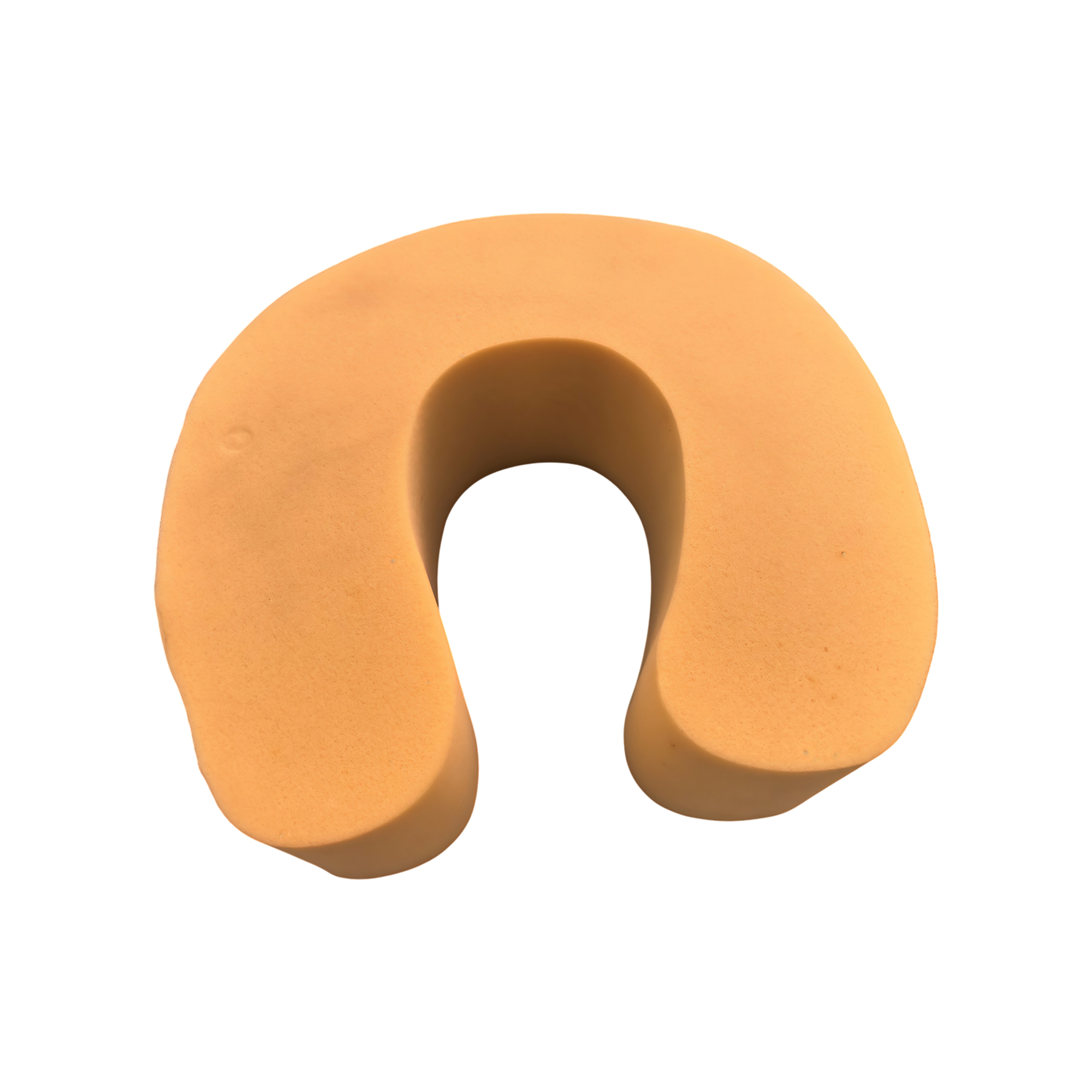Representative elastic PU foam sample: an orange U-shaped block with a smooth, fine-pored surface
